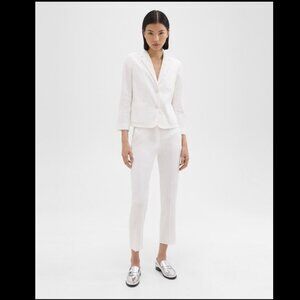 NEW Theory Linen Blend Suit-Shrunken Blazer, Cropped Pull-on Pants-White Size 8